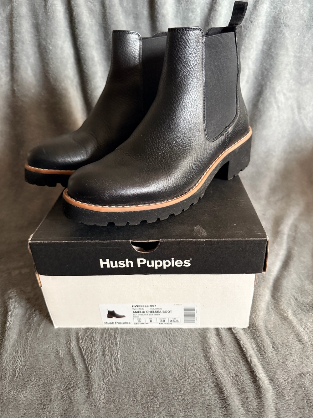 Hush Puppies Amelia Chelsea Boots Black Leather Size 8 M